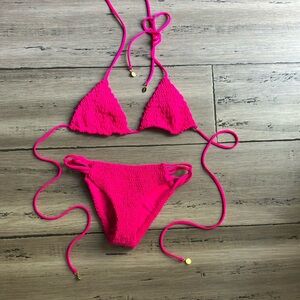 Tori Praver Revolve Neon pink triangle Crinkle Strappy bikini set XS/S Resort